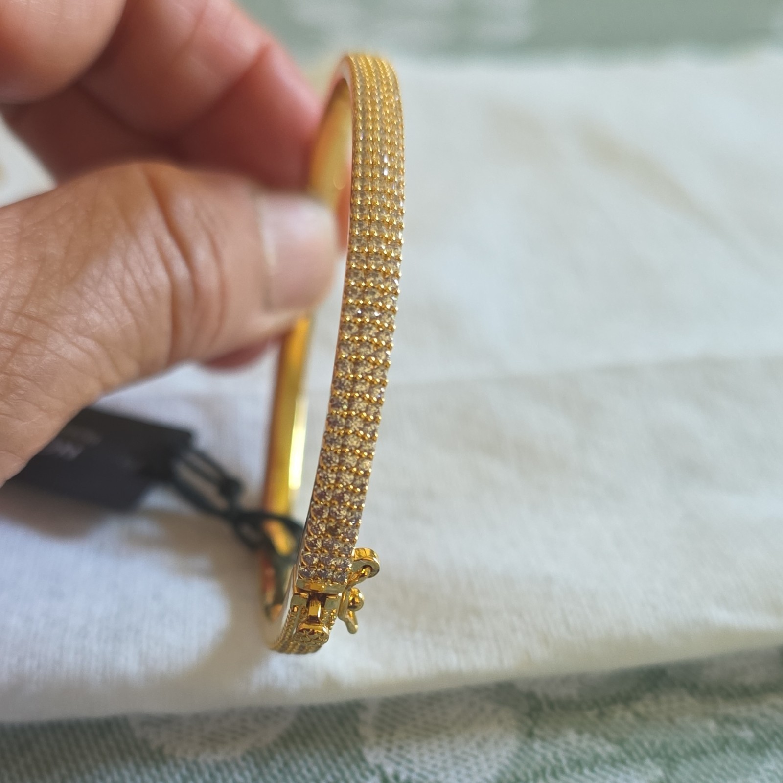 Nordstrom Gold Tone Cubic Zirconia Pavé Hinged Bangle Cuff Bracelet Nickel-Free