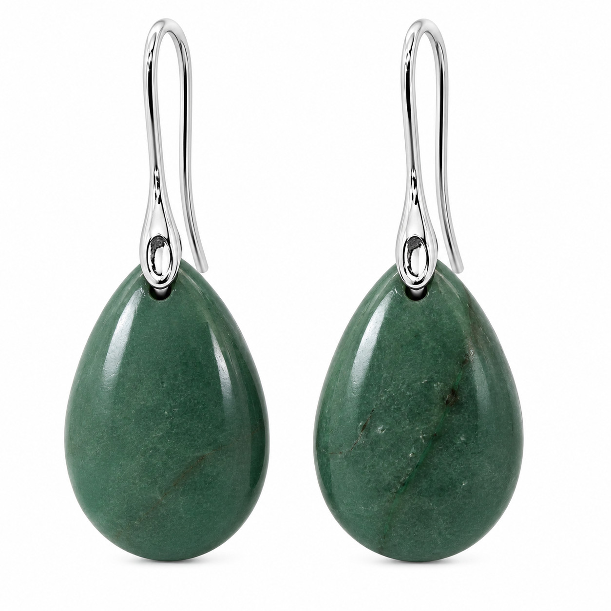 Natural Green Stone Teardrop Dangle Earrings Silver Hook Women’s