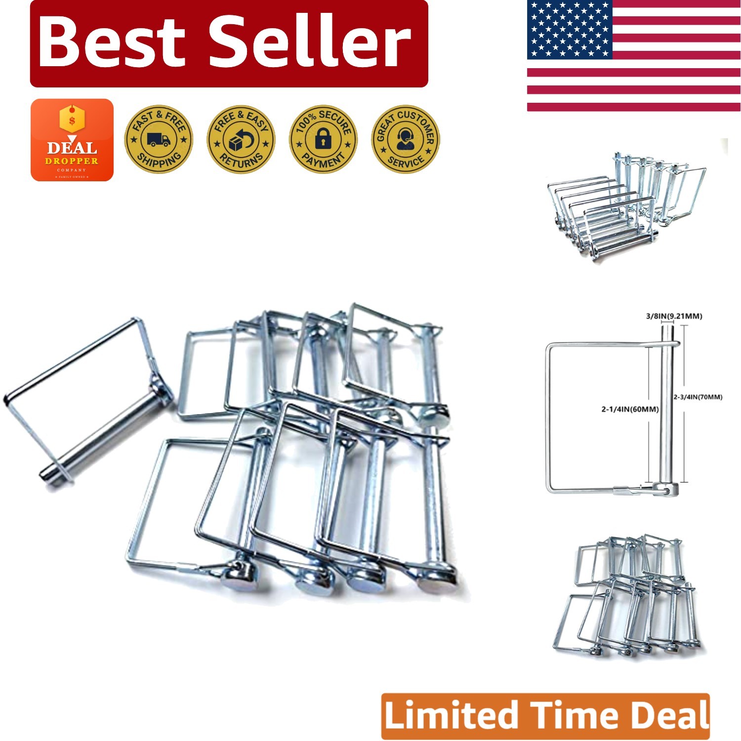 3/8 Inch Stainless Steel Coupler Pins – 10 Pack Quick Release for Easy Fastening