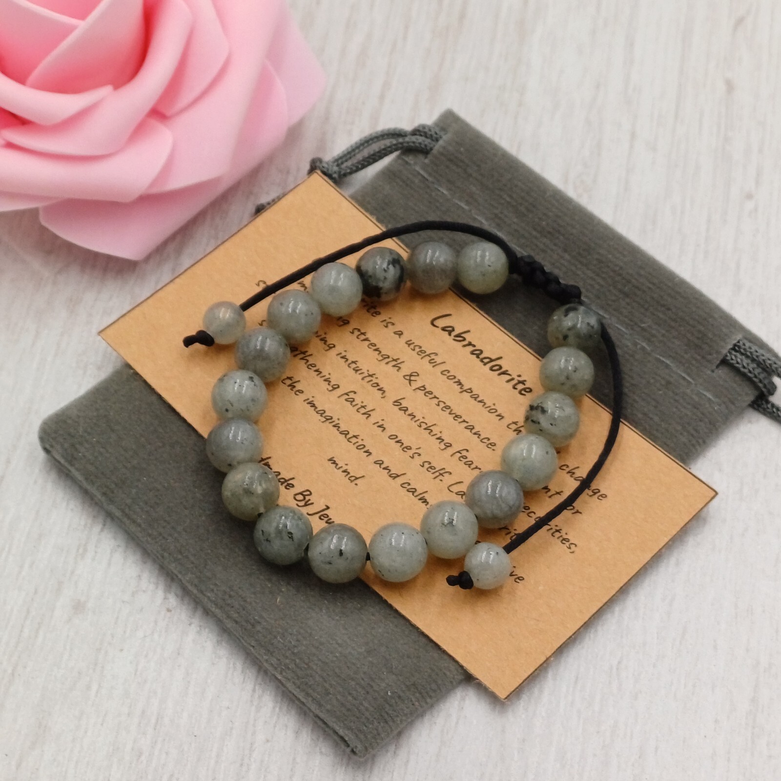 LABRADORITE Bracelet Adjustable Handmade +Gift Bag & Card Crystal Gemstone 6/8mm
