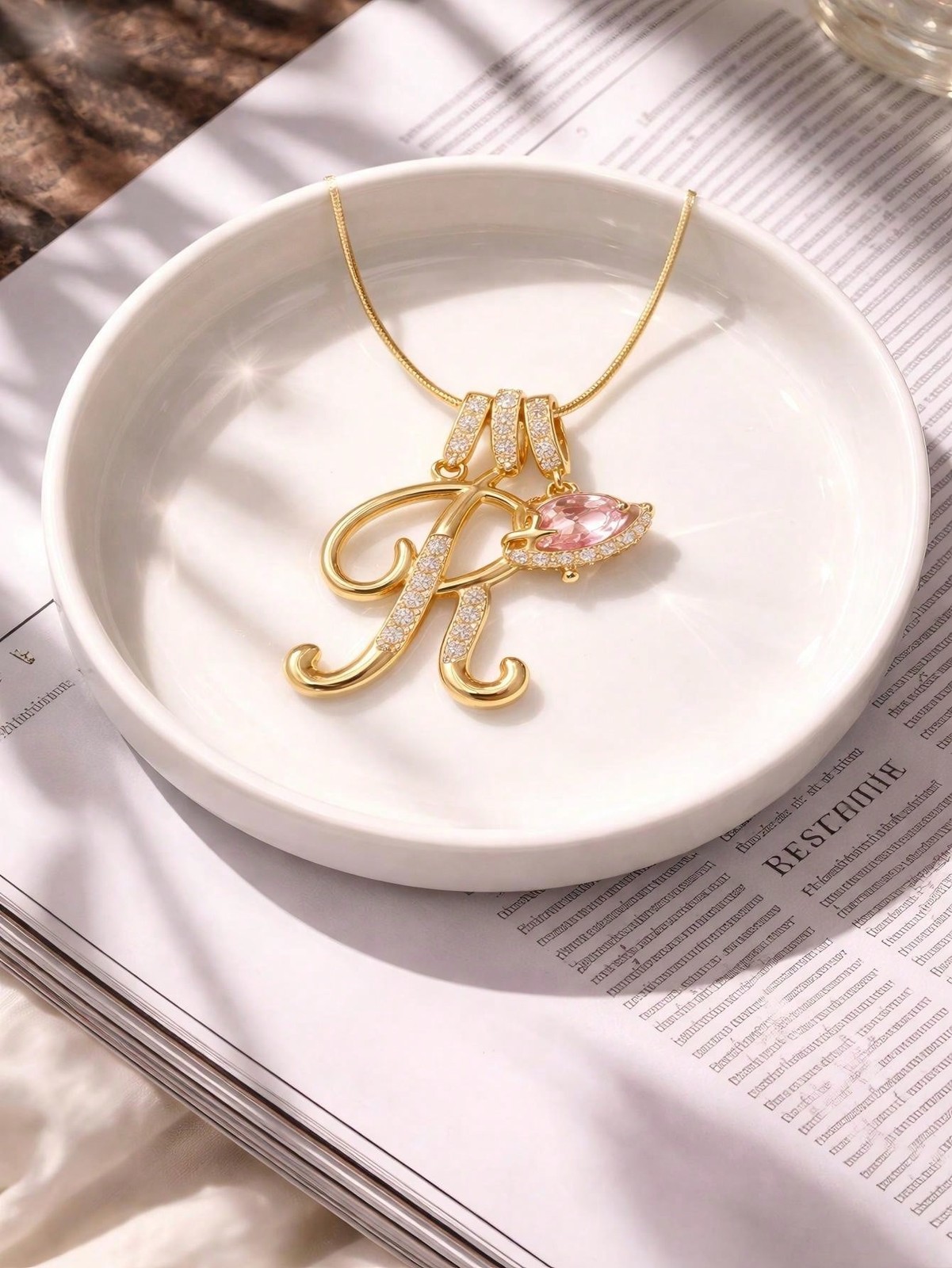 1pc Cubic Zirconia Heart-Shaped Necklace With 26 English Alphabet Design