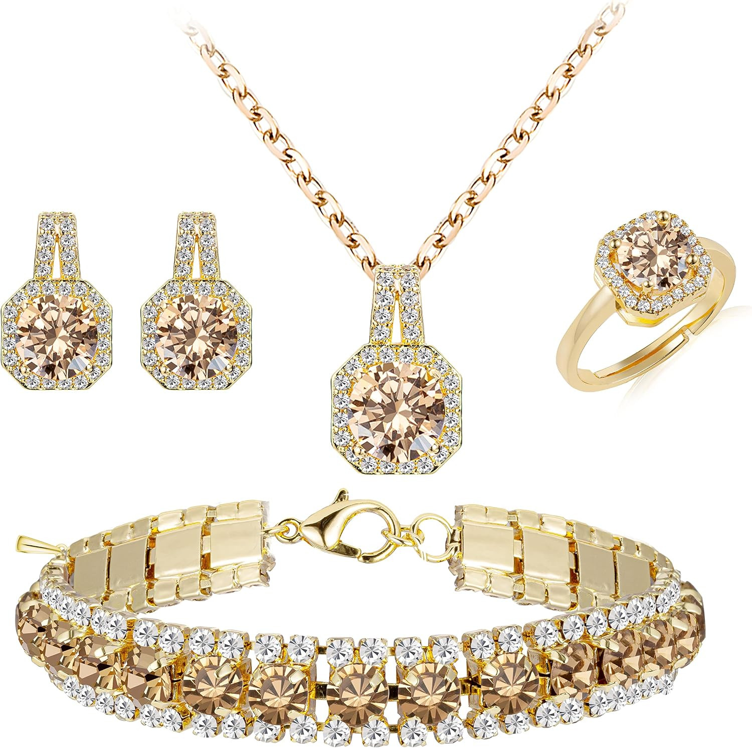 Jewelry Sets 4Pcs Cubic Zirconia Wedding for Bride Bridesmaid Cubic Zirconia Pen