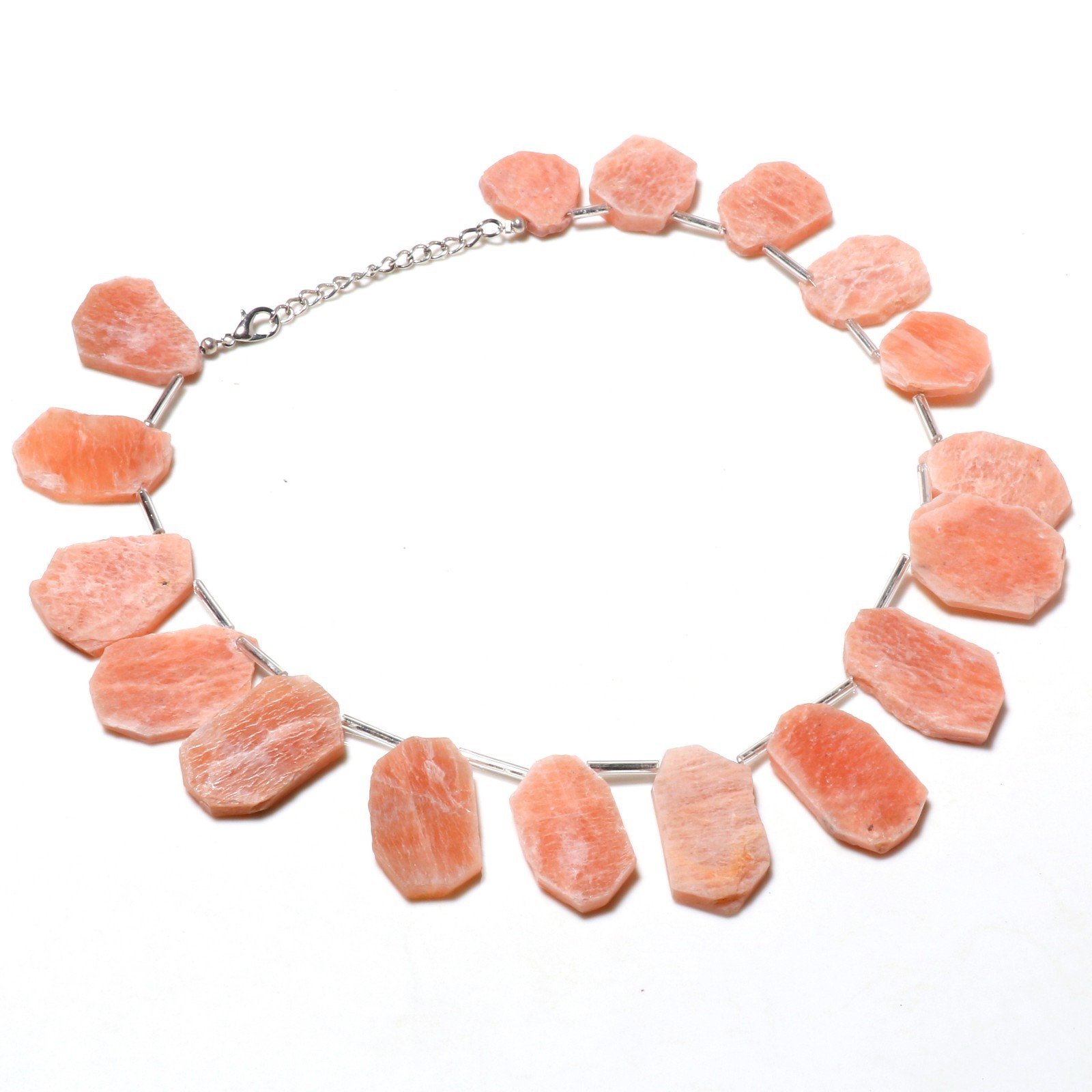 Natural Rough Gemstone Beaded Necklace 925 Sterling Silver Chain Boho Jewelry