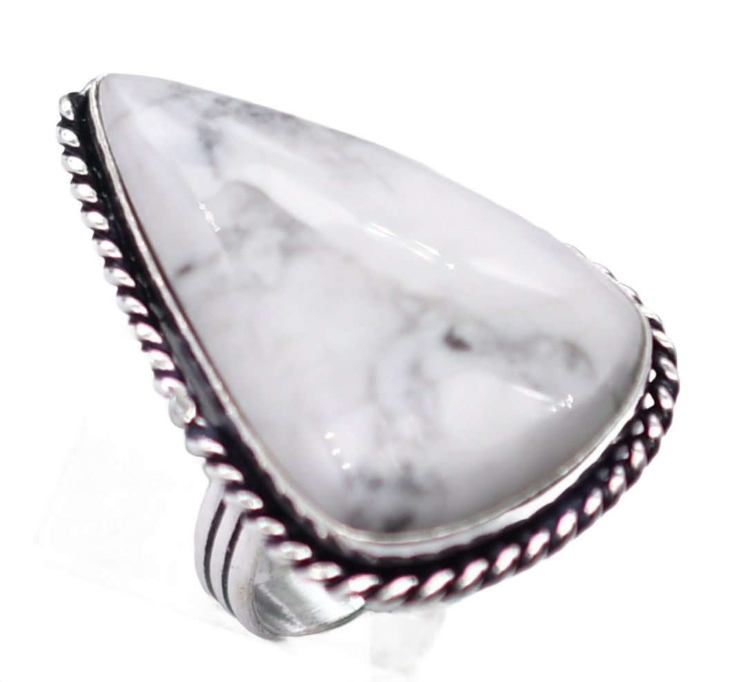 Howlite Natural Gemstone Antique Silver Plated Ring US Size-8.25 A 394