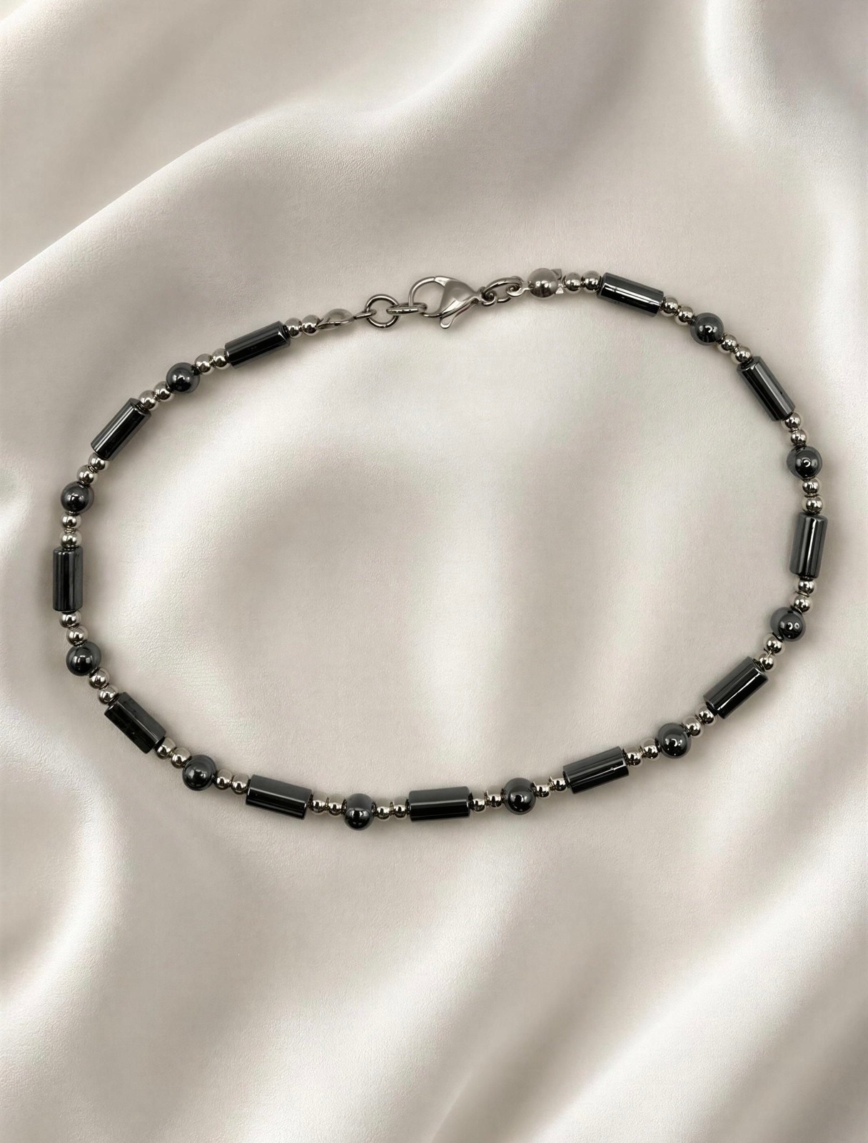 Polished Hematite • Stainless Steel Ankle Bracelet • Plus Size Available