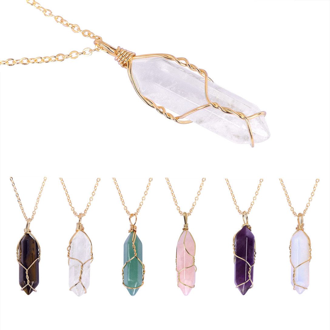 Natural Quartz Crystal Point Chakra Healing Gemstone Pendant Necklace Stone Gift