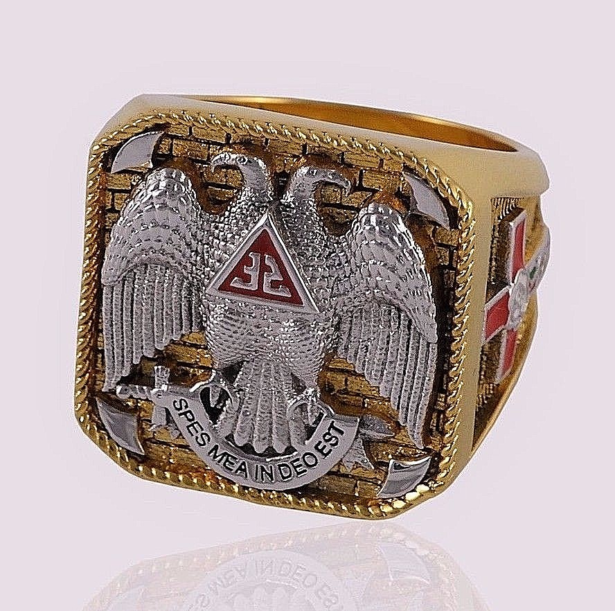 Scottish Rite 32 Degree Masonic Ring 18K Gold Pld Knights Templar by UNIQABLE