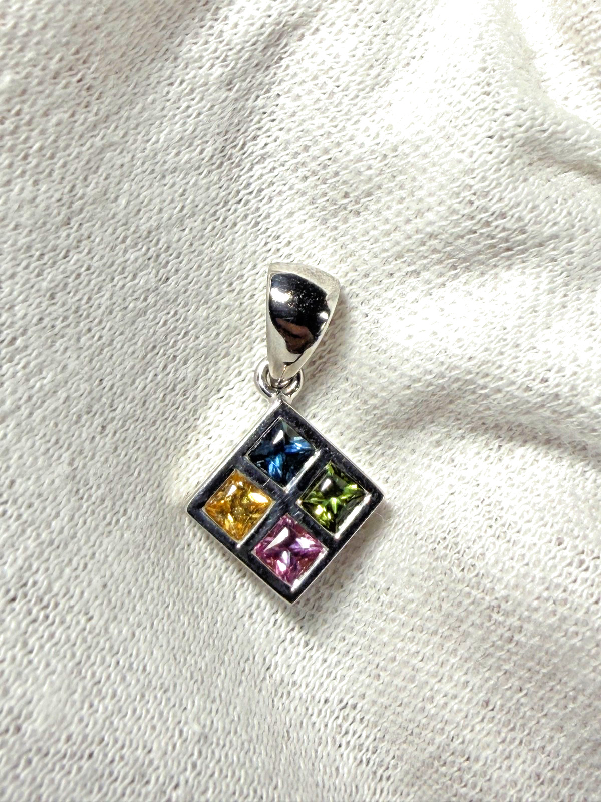 950 Platinum Multi Color .80ctw Blue Green Yellow Pink Sapphire Pendant