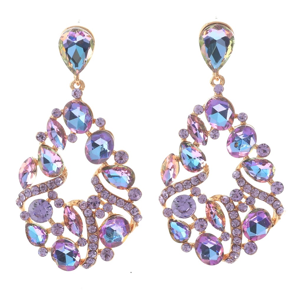 Gold Tone Metal Crystal Rhinestone Drop Post Earrings ER2529-VL