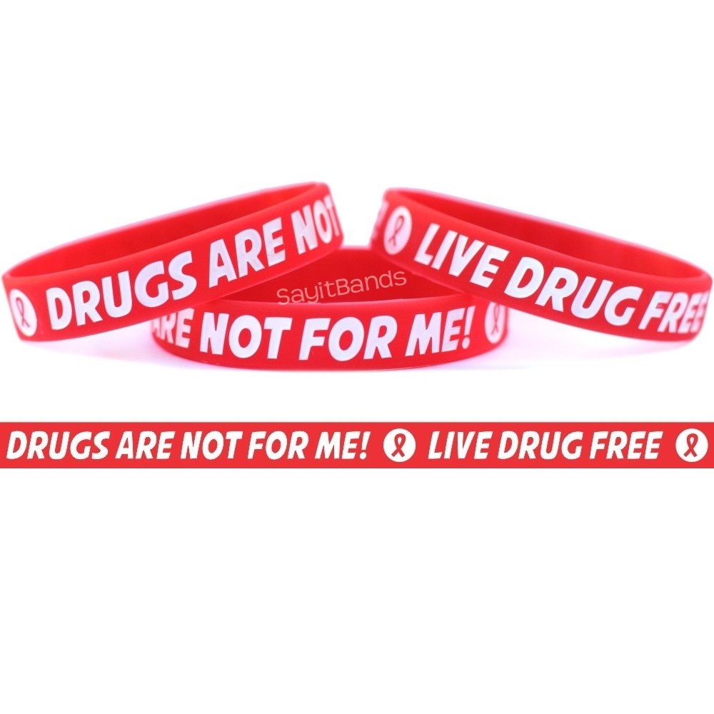 3 Live Drug Free Wristbands Drugs Are Not For Me Bracelets Red Ribbon Week Bands