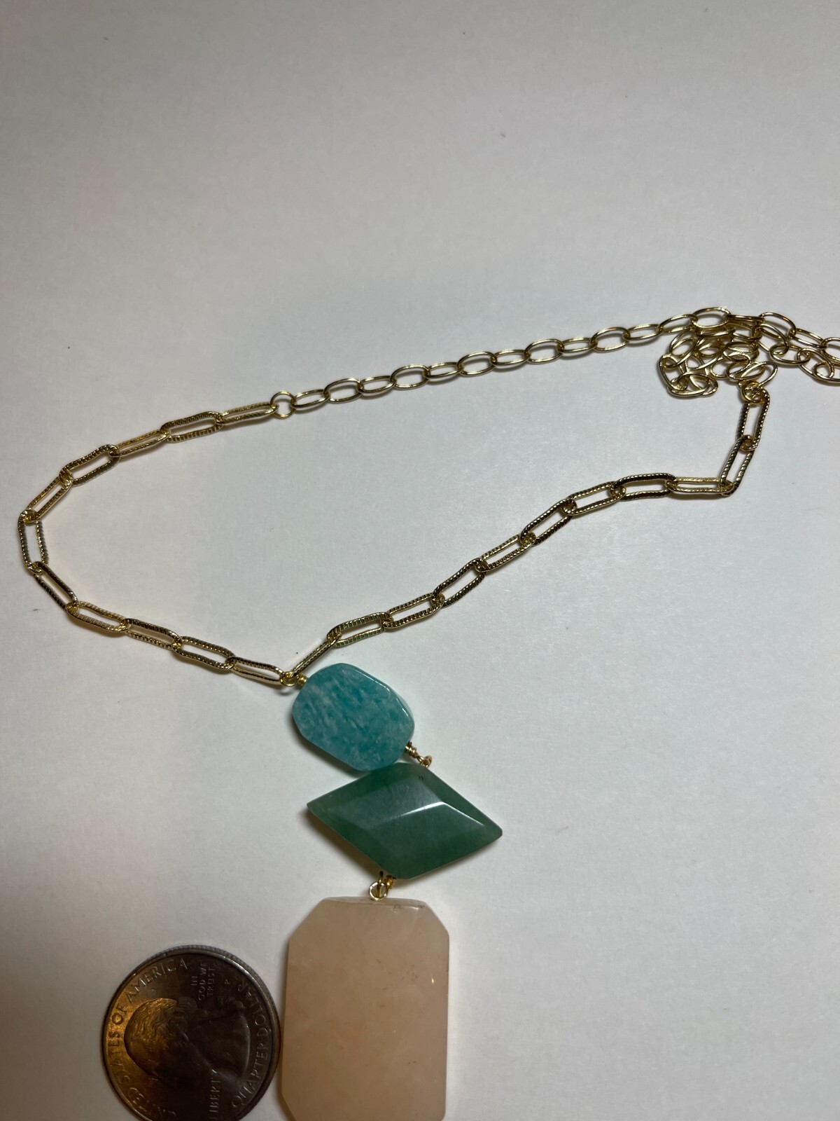 Amazonite & Rose Quartz Boho Amulet 34 in. Long Statement Necklace New