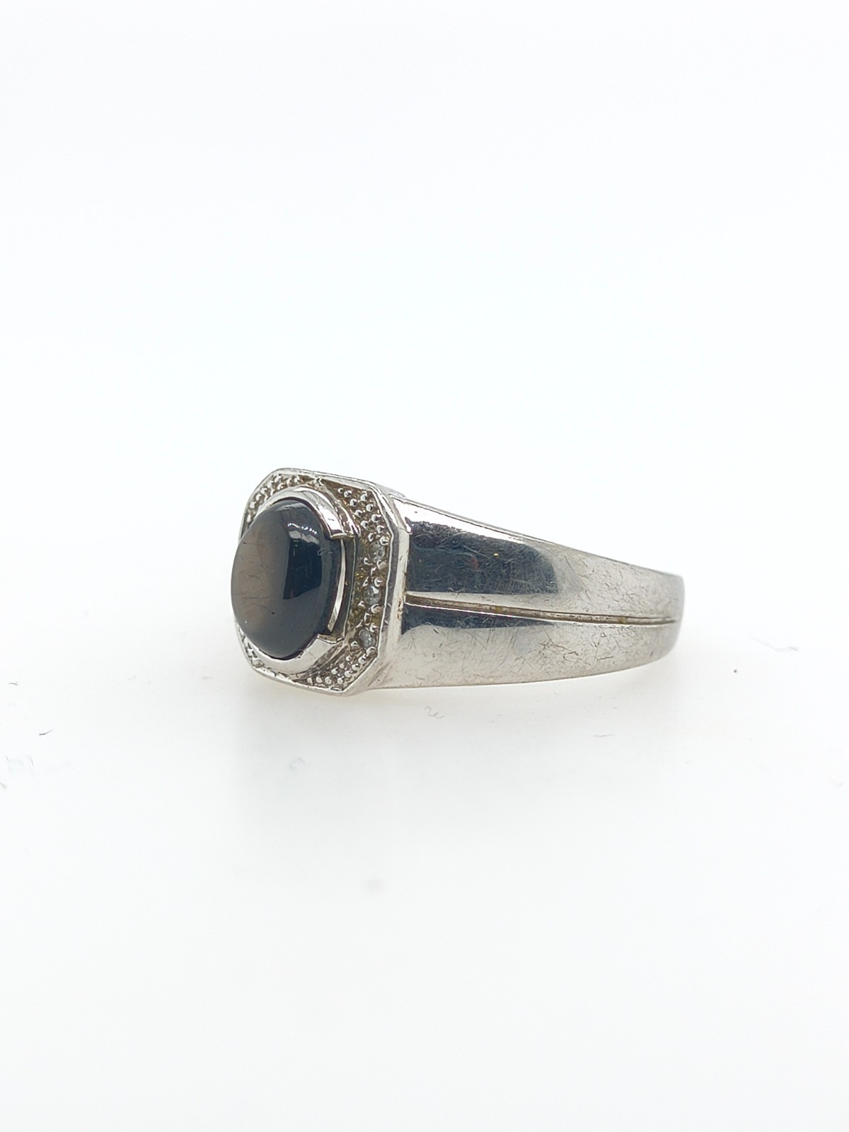 Sterling Silver Black Star Sapphire Signet Halo Ring for Men