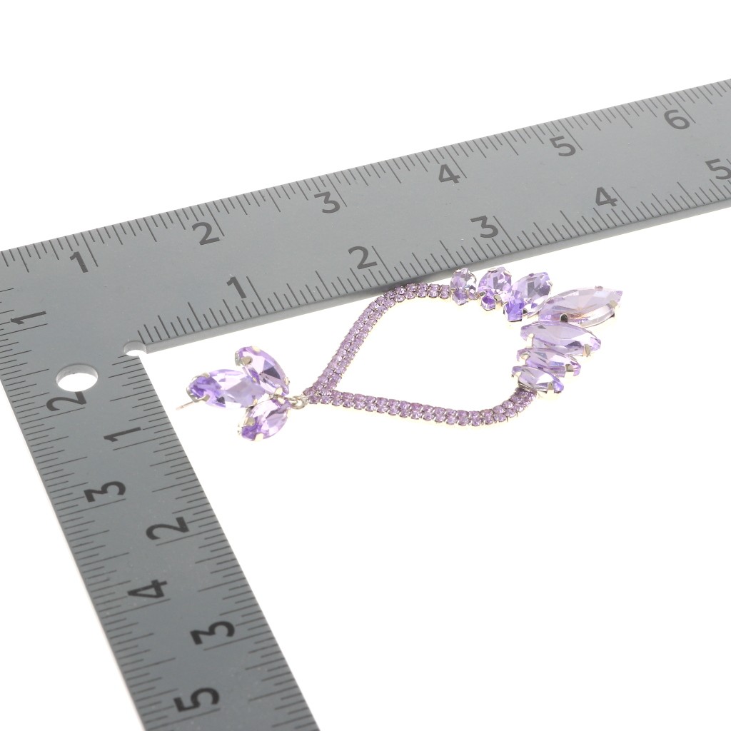 Silver Tone Alloy Metal Rhinestone Drop Post Earrings ESE8675-LAV