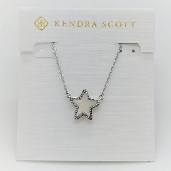 New Kendra Scott Jae Star Silver Pendant Necklace In Iridescent White Drusy