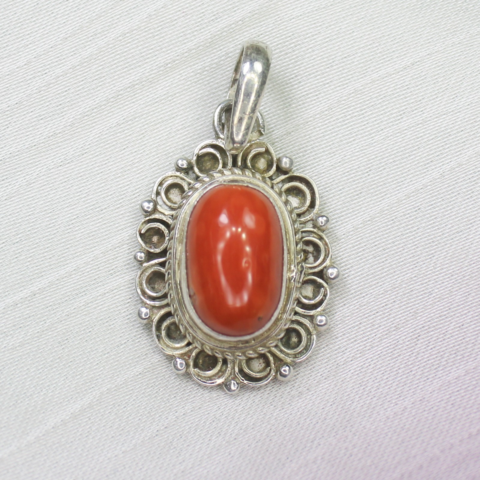 Natural Red Coral Vintage Pendant 925 Sterling Silver Fine Jewelry 5.80 g