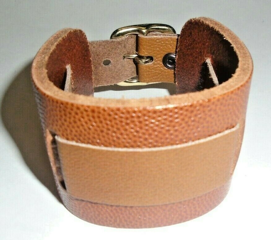 Manzoor Hand Made Full Grain Leather Wide Wrist Watch Band Cuff Bracelet Punk