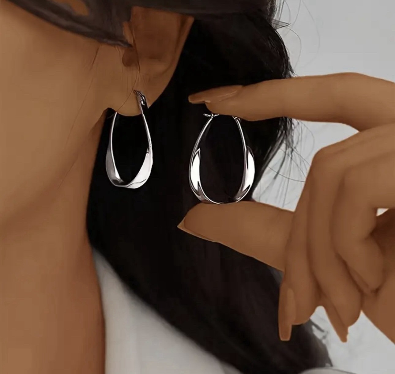 Silver Teardrop Hoop Earrings 3.5cm Elegant Lightweight Classic Jewelry