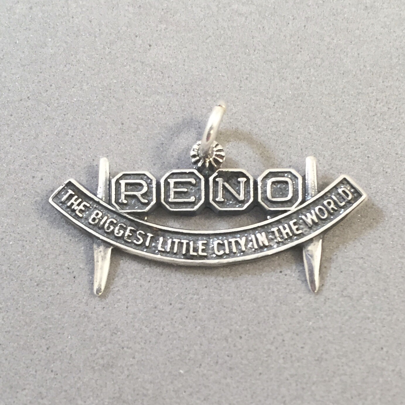 .925 Sterling Silver RENO Biggest Little City World Sign CHARM Nevada 925 TW30