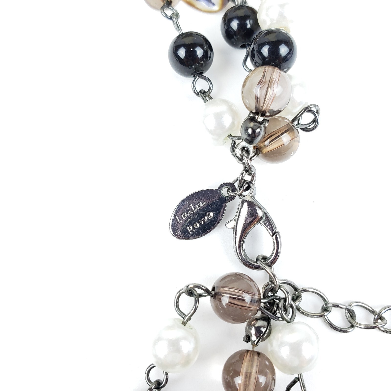 Laila Rowe Multi Strand Shell Glass Pearl Beaded Necklace Adjustable Silver Tone