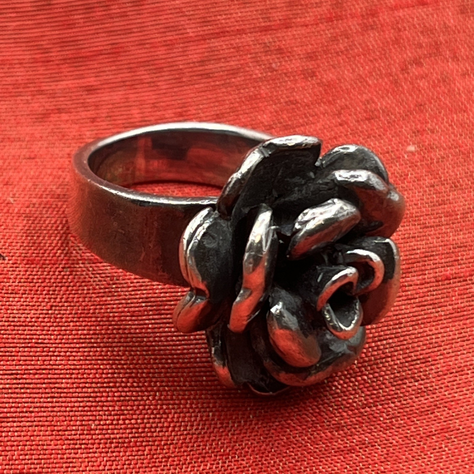 Sterling Silver 925 Chunky 3D Rose Flower Statement Ring Size 4.5 Vintage