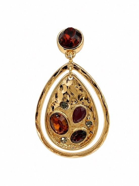 NWT Dana Buchman Gold Tone Amber Rhinestone Teardrop Necklace Earring Bangle