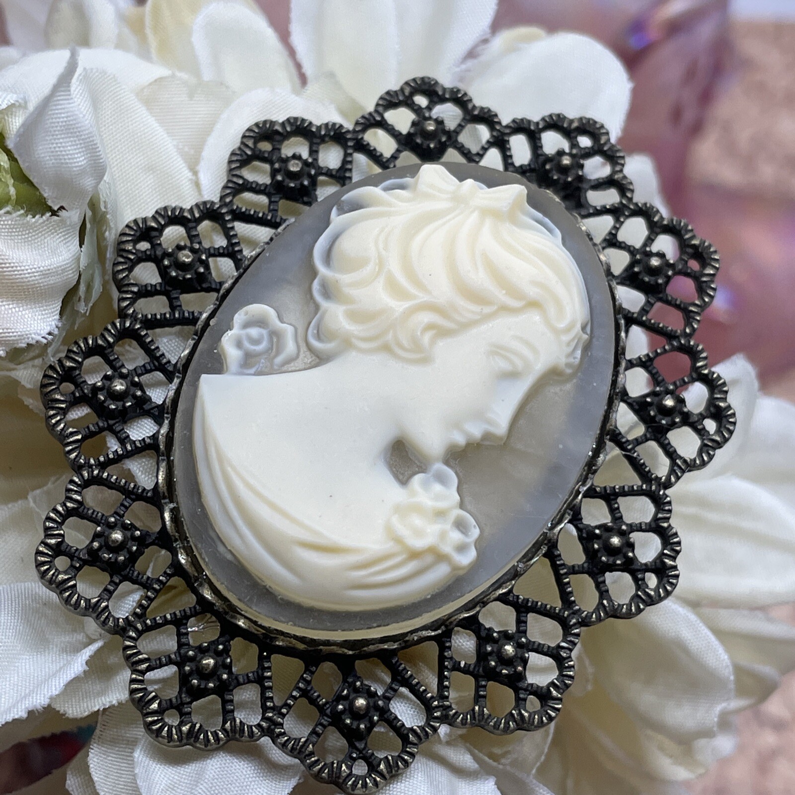 Victorian Lady Wedding Party Cameo Bronze Brooch Necklace Pendant Wedding New