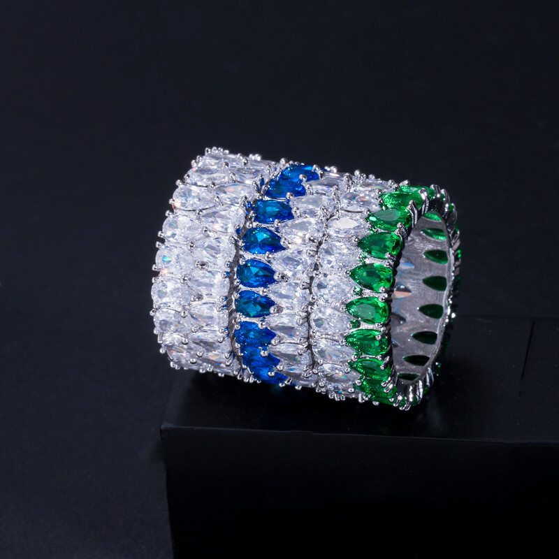CWWZircons Luxury Green Cubic Zirconia Big Round Wedding Party Rings for Women