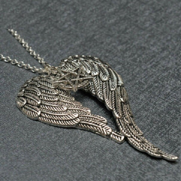 Huge 925 Sterling Silver Eagle Hawk Feather Angel Wings Pentagram Star Necklace