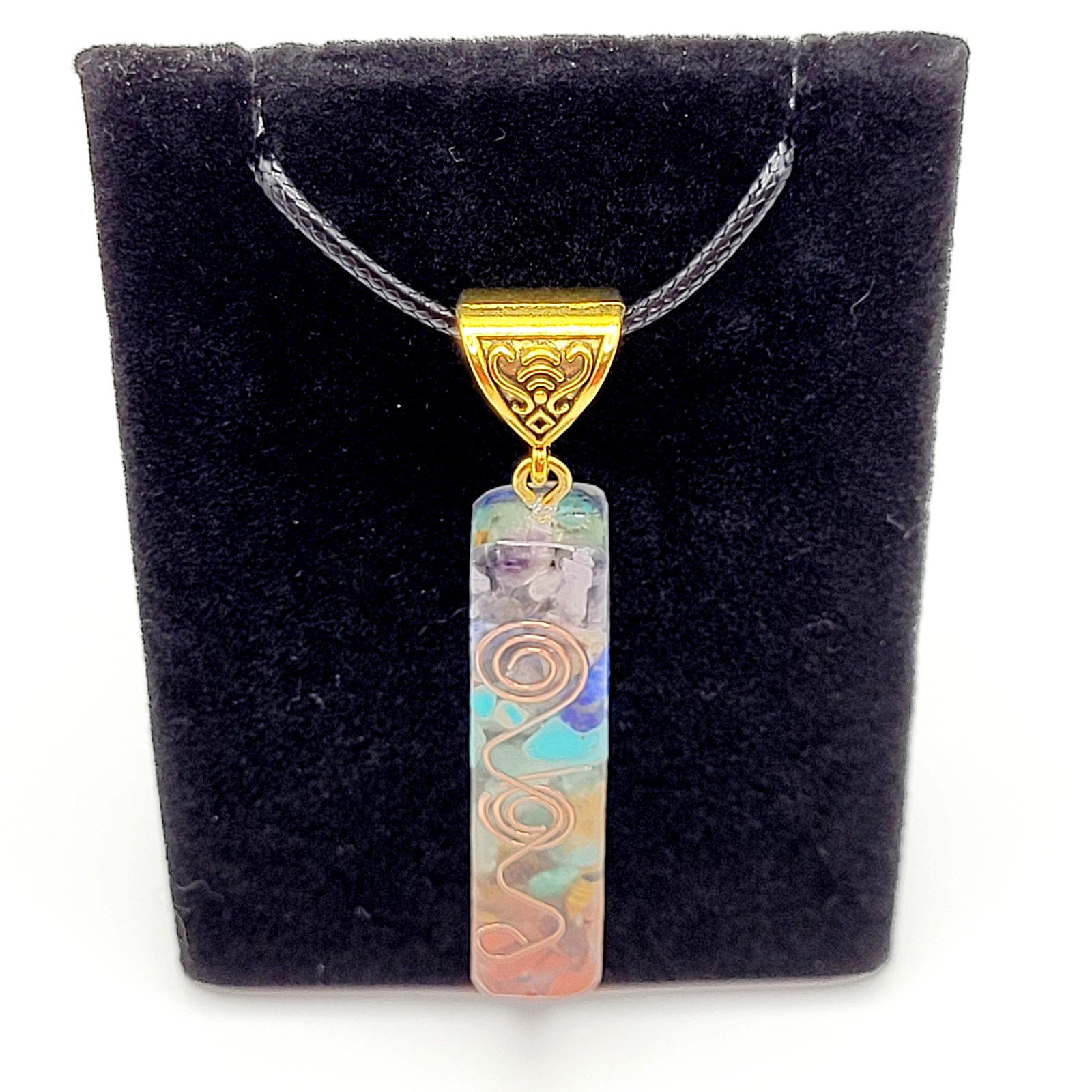 Modern Stone Chip Chakra Healing Meditation Pendant Faux Leather Cord Necklace