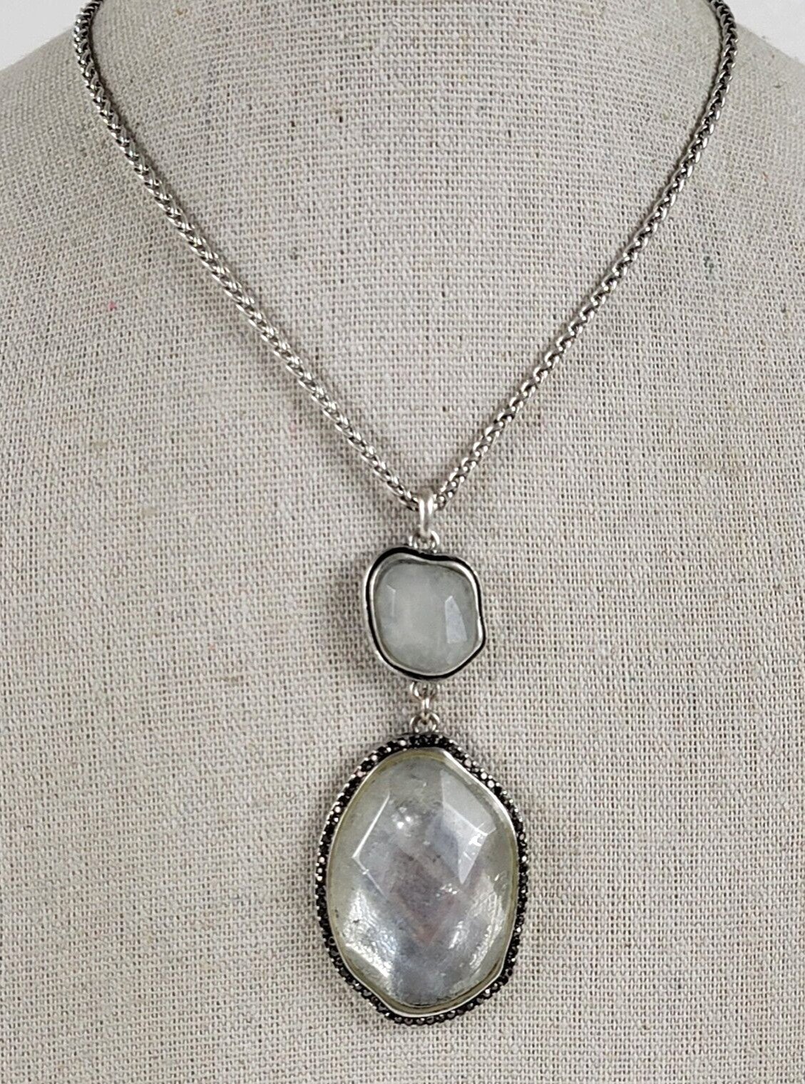 Lucky Brand Clear Quartz And Marcasite Pendant Necklace Silver-Tone 27 In