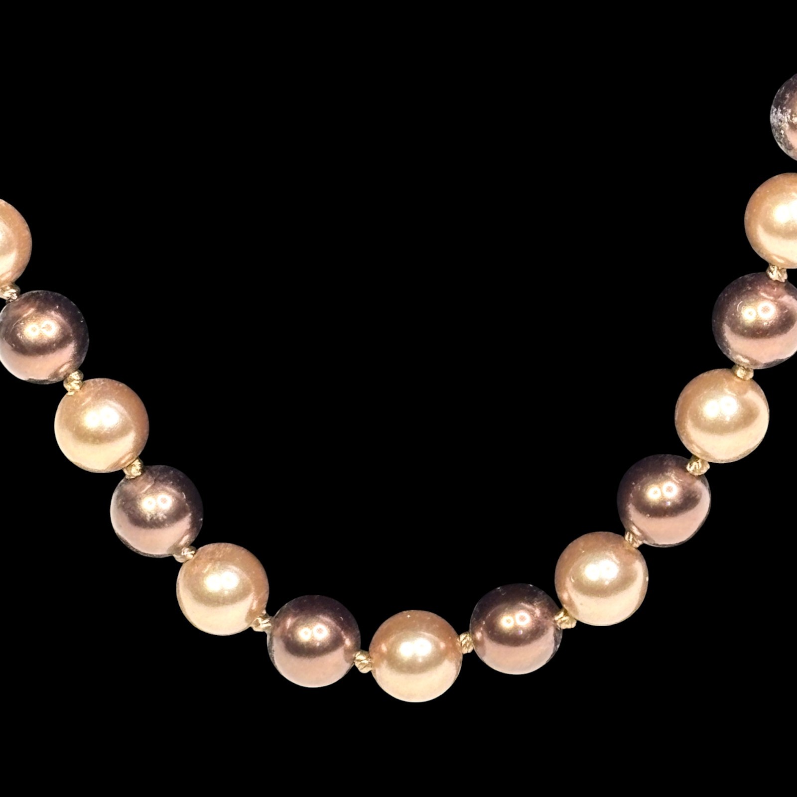 Roman Mid-Century Faux Pearl Necklace 30 Inch Brown Beige Knotted Opera Length