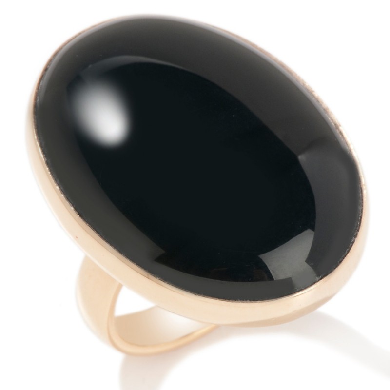 Technibond Bold Black Onyx Oval Ring 14K Yellow Gold Clad Silver