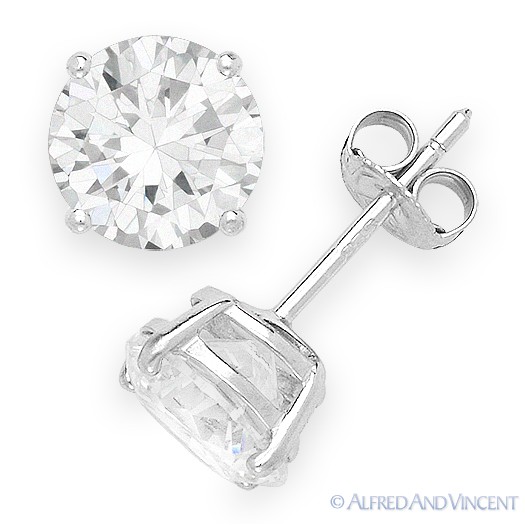 Round Brilliant Cut CZ Crystal Sterling Silver Stud Earrings – April Birthstone