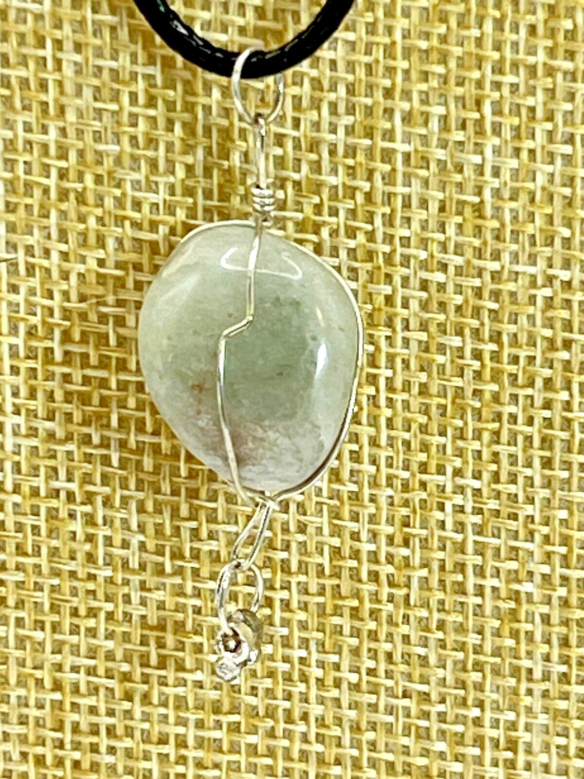 Polished Tumbled Natural Gray Agate Wrapped with Silver Jeweler’s Wire Pendant