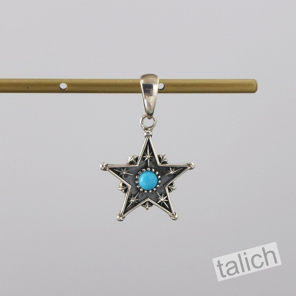 Shiny 925 Sterling Silver Five Pointed Star with Turquoise Small Charm Pendant