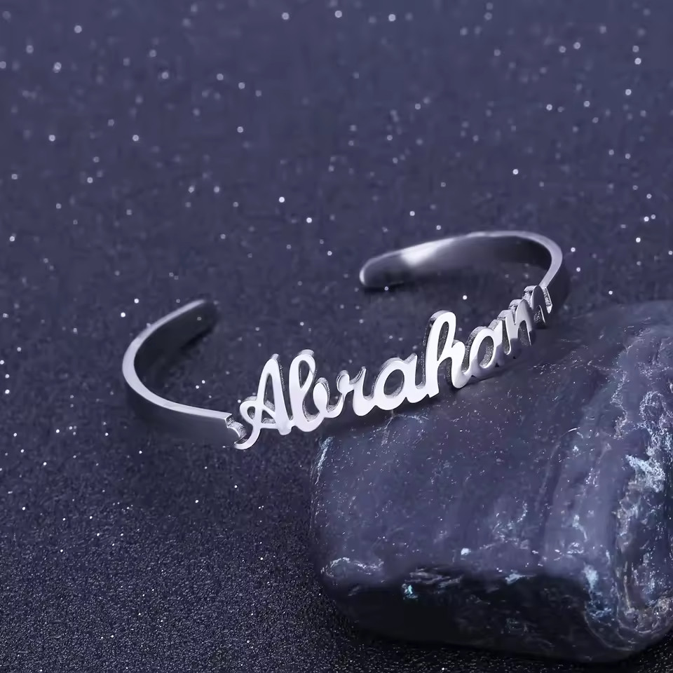 Custom Name Bracelet Adjustable Jewelry Stainless Steel Bangle Gold Silver Cuff