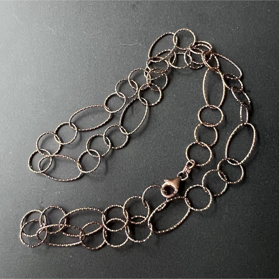 Necklace Chain Bronze 925 Sterling Textured Oval Link Round Links Lobster Clasp