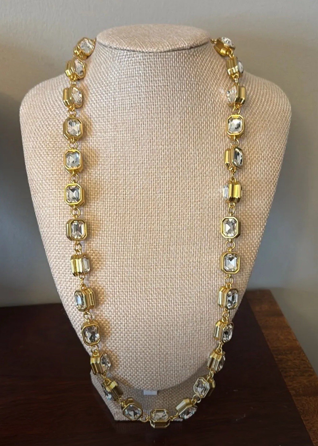 Catwalk Jon Contemporary Chicklet Necklace Gold Tone With Clear Stones