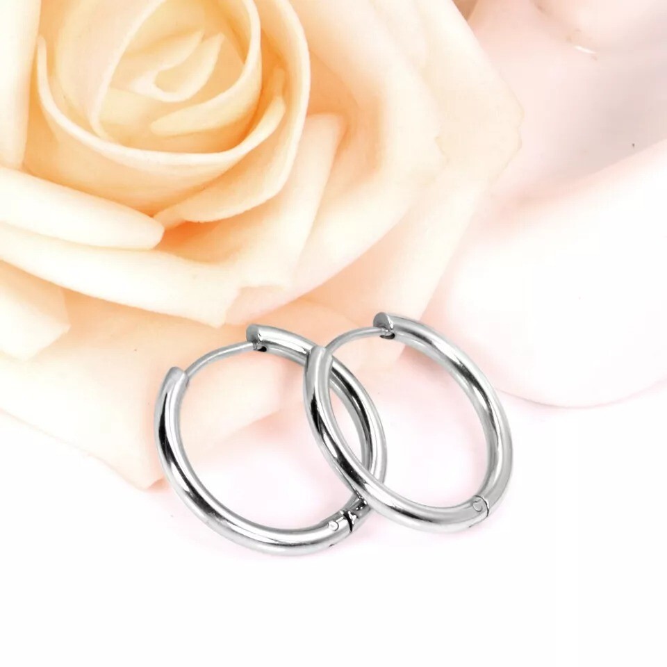 Stainless Steel 12 Gauge Huggie Hoop Earrings Unisex Women Men 13mm – 25mm E10
