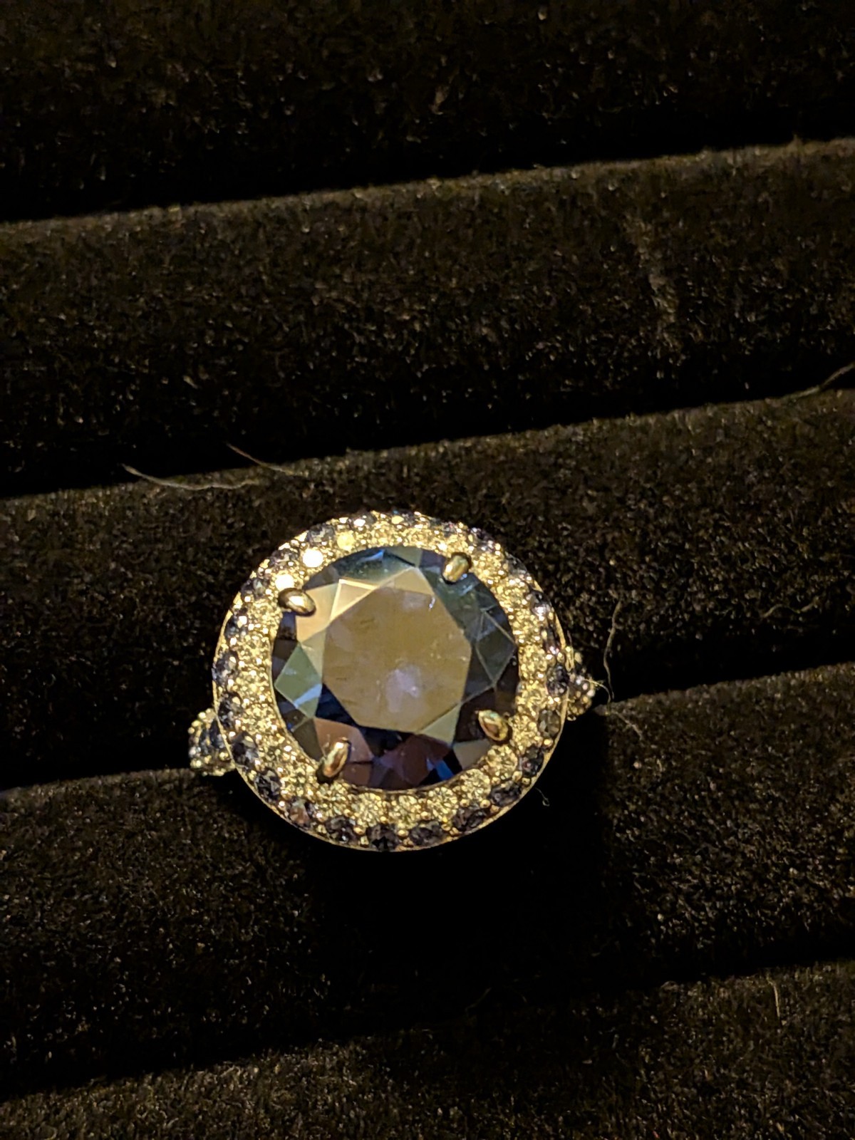Blue Tanzanite & White Diamond Simulated Bella Luce® Ring Rhodium Plated S/S…