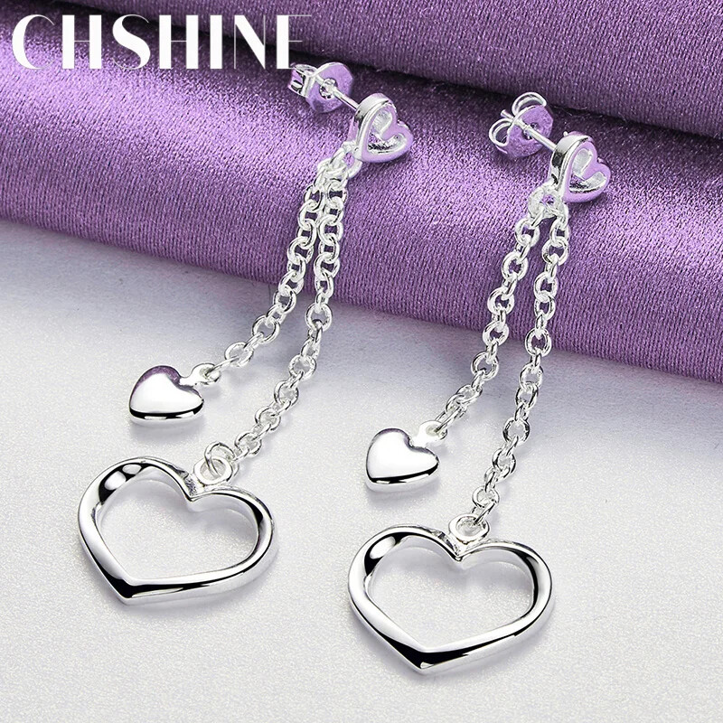 CHSHINE 925 Sterling Silver Heart Frame Earrings For Women Fashion Charm Jewelry