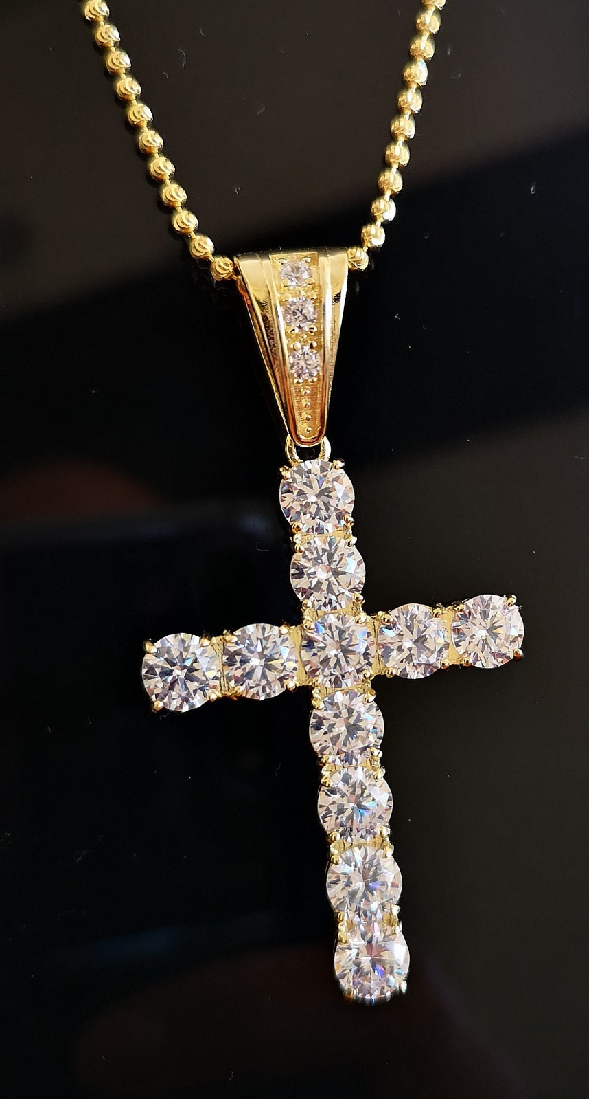 10 Ct Cross Pendant Necklace Simulated Diamond in 14K Yellow Gold-Plated Silver