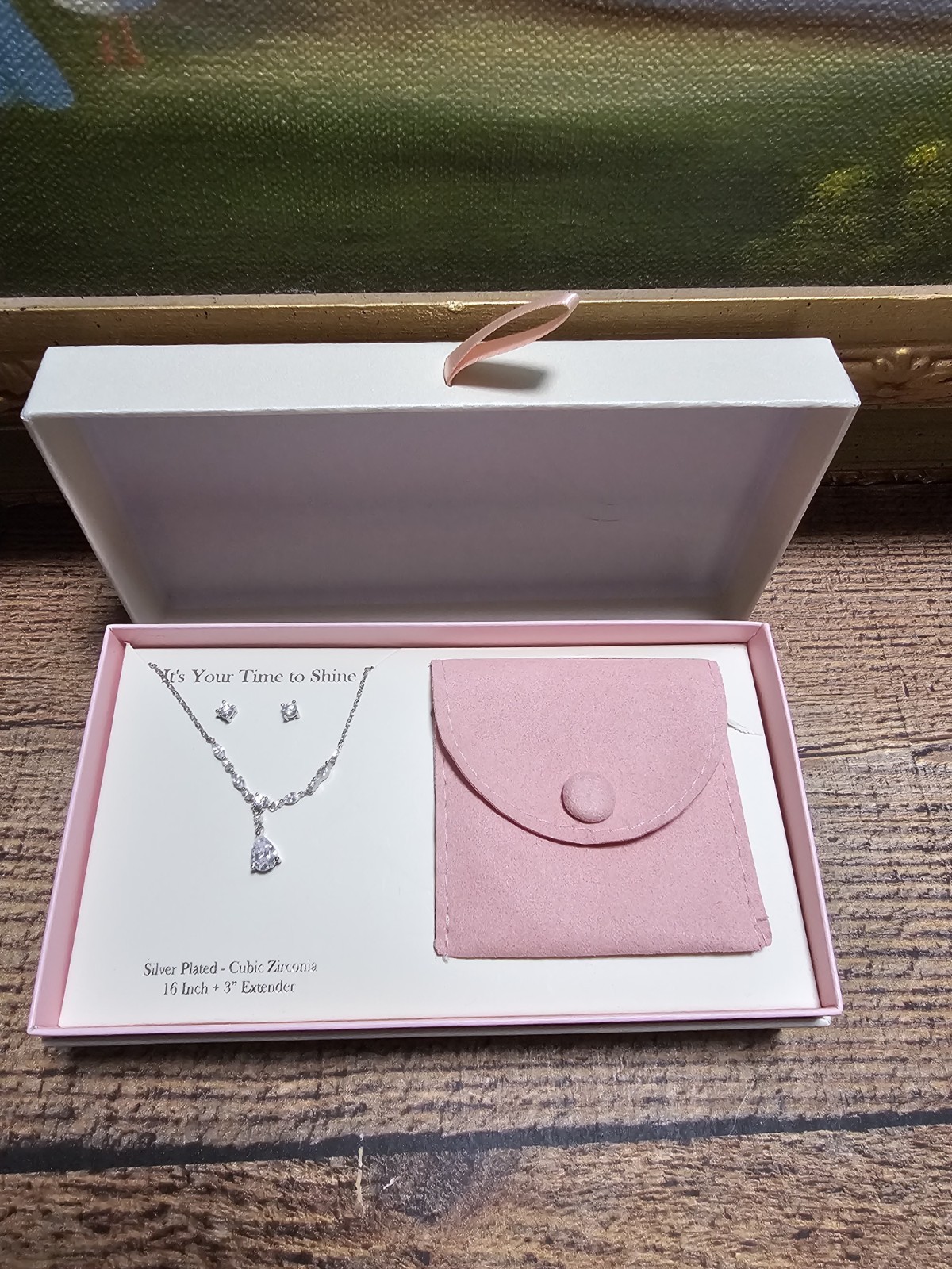 NIB Target Silverplate Cubic Zirconia Necklace & Stud Earring Set