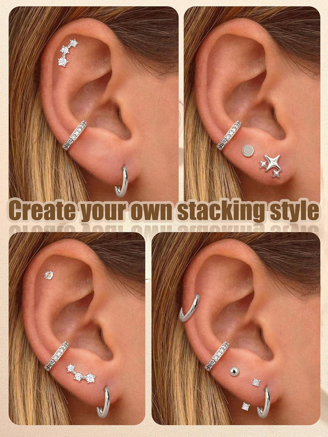10 Pairs Sterling Silver Stud Earrings for Women Hoop Earrings Set | Hypoallerge