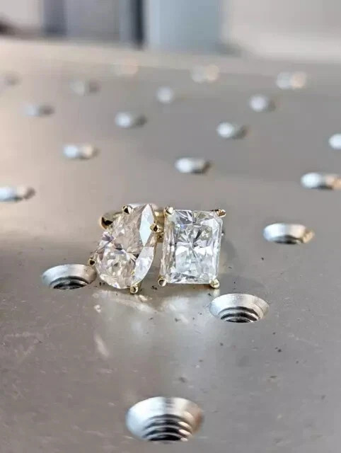 Pear & Radiant Cut Moissanite Two Stone Engagement Ring 14K Yellow Gold Plated