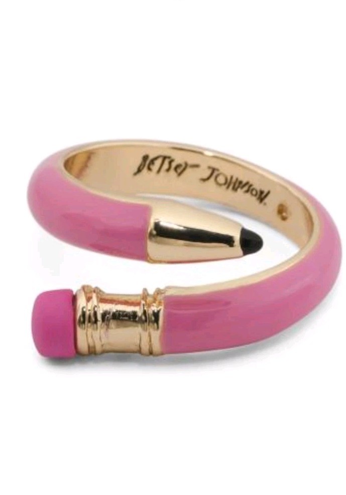 BETSEY JOHNSON School Teacher Gift Gold Pink Pencil Wrap Band Ring