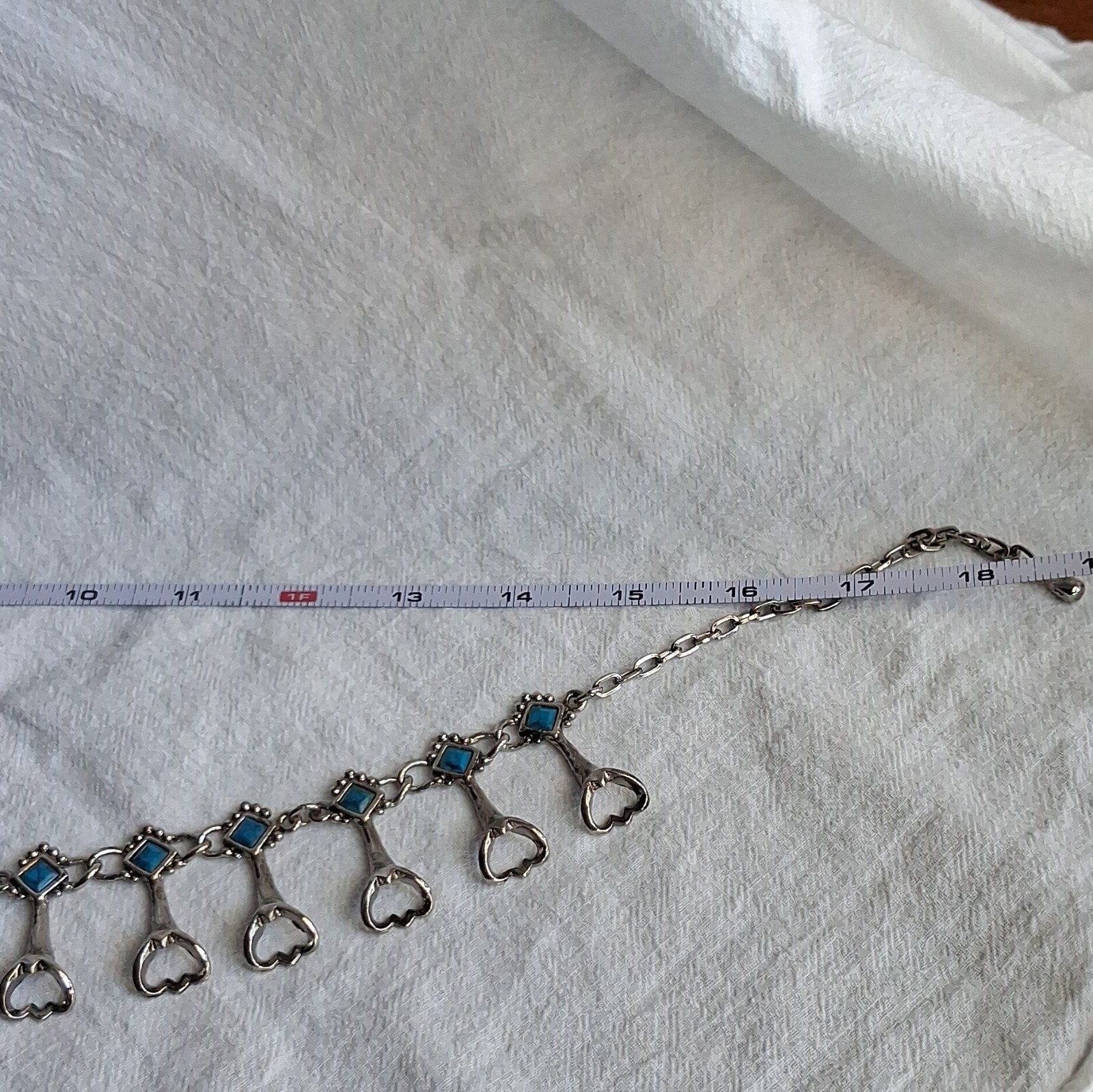 Silver Tone 18in Cable Chain Necklace Horseshoe Charm Blue Square Stone