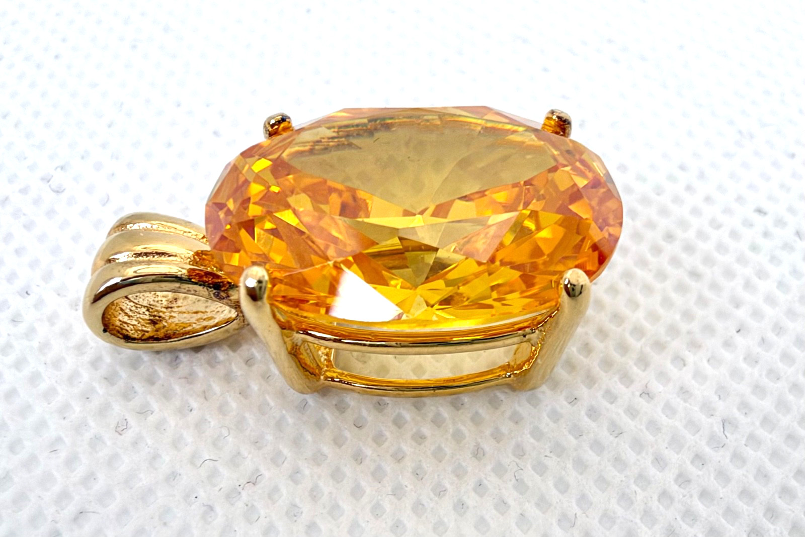 Bright Orange Oval CZ Pendant UTC Gold-Plated Sterling Silver 20 x 15 mm 9.34g