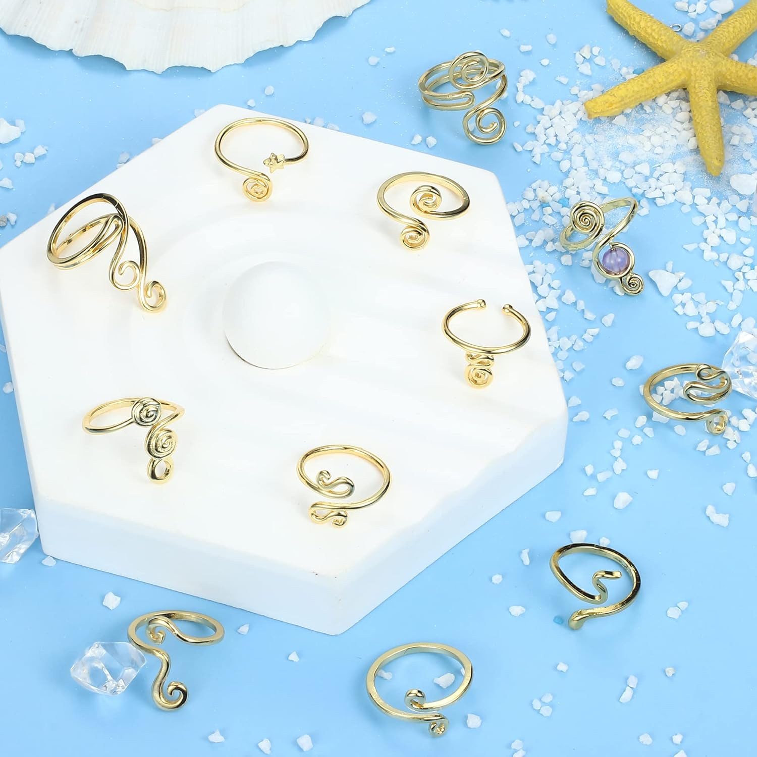 12PCS Adjustable Toe Rings for Women 14K Gold Plated Open African Toe Rings Summ