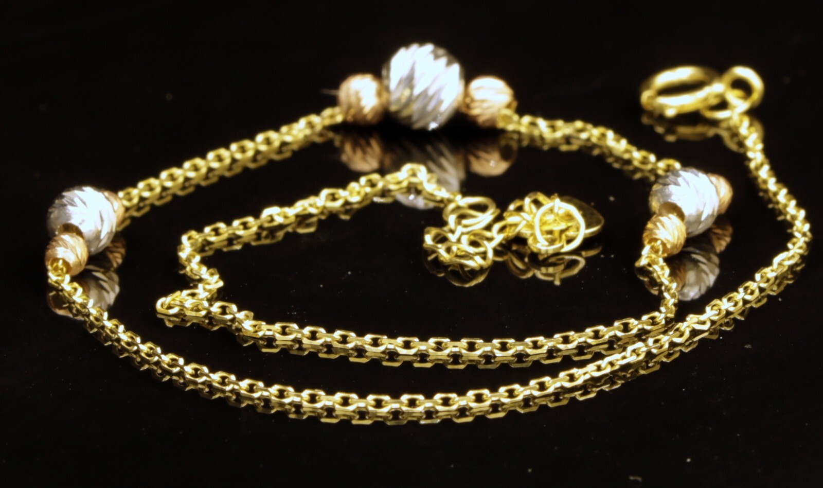 10K Y/G Ankle Bracelet Two Tone With Balls W-1.3gr L-9 inch+1 inch ext. #1566
